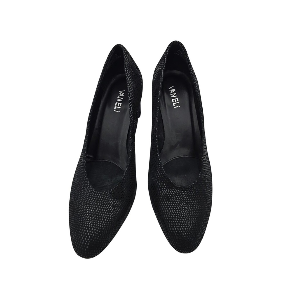 Vaneli Women's 9R Black Sequened VTG Vintage Pumps Mid High Office Dressy Chic‎